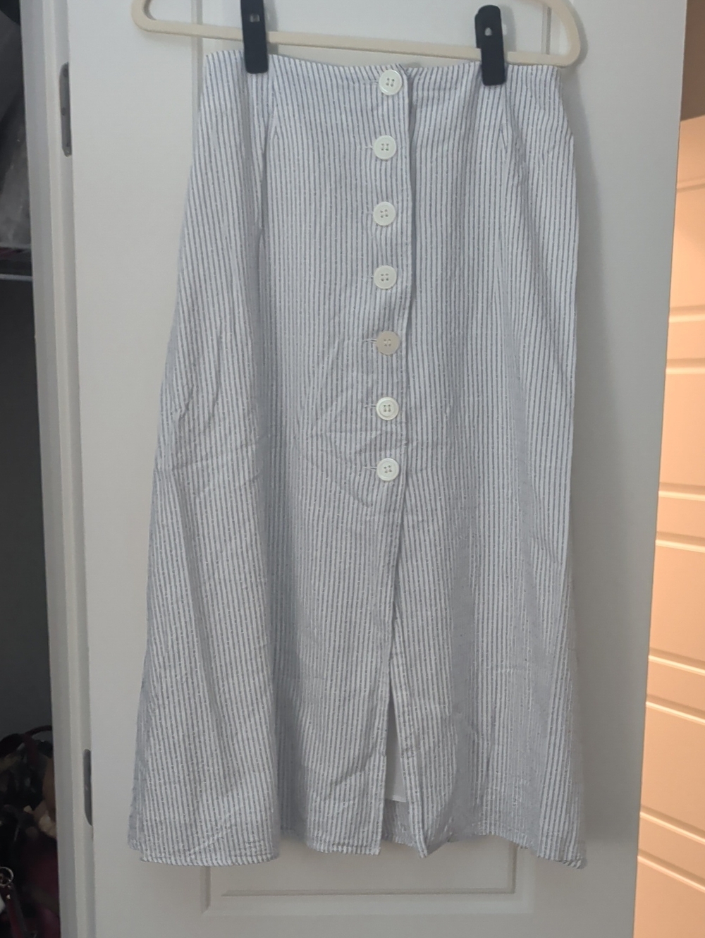 Gianni Bini White and Blue Striped Button-Front Midi Skirt